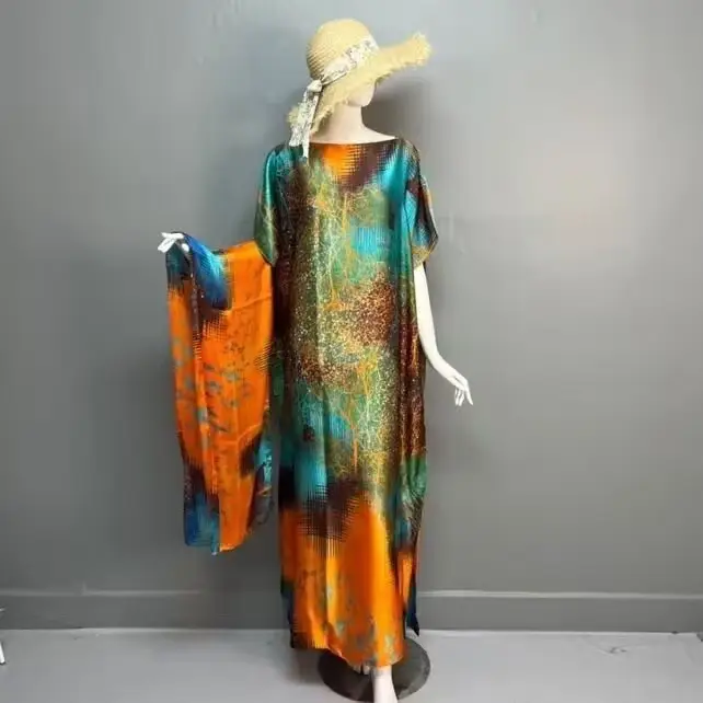 Cross-Border Hot-Selling Source Factory African Robe Clothing Kaftan Long Dress with Headscarf Set — feature 22