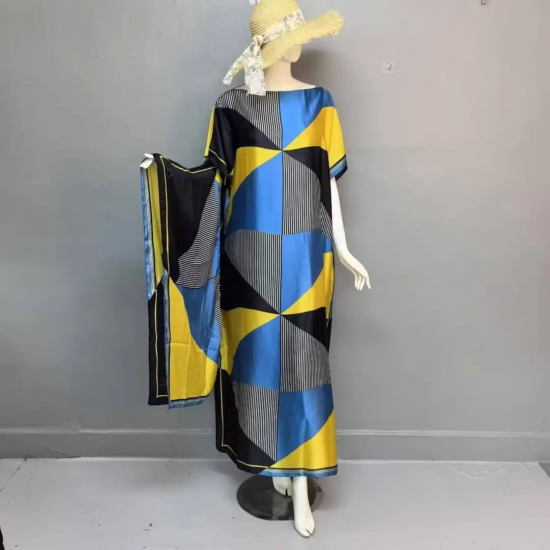 Cross-Border Hot-Selling Source Factory African Robe Clothing Kaftan Long Dress with Headscarf Set — feature 27