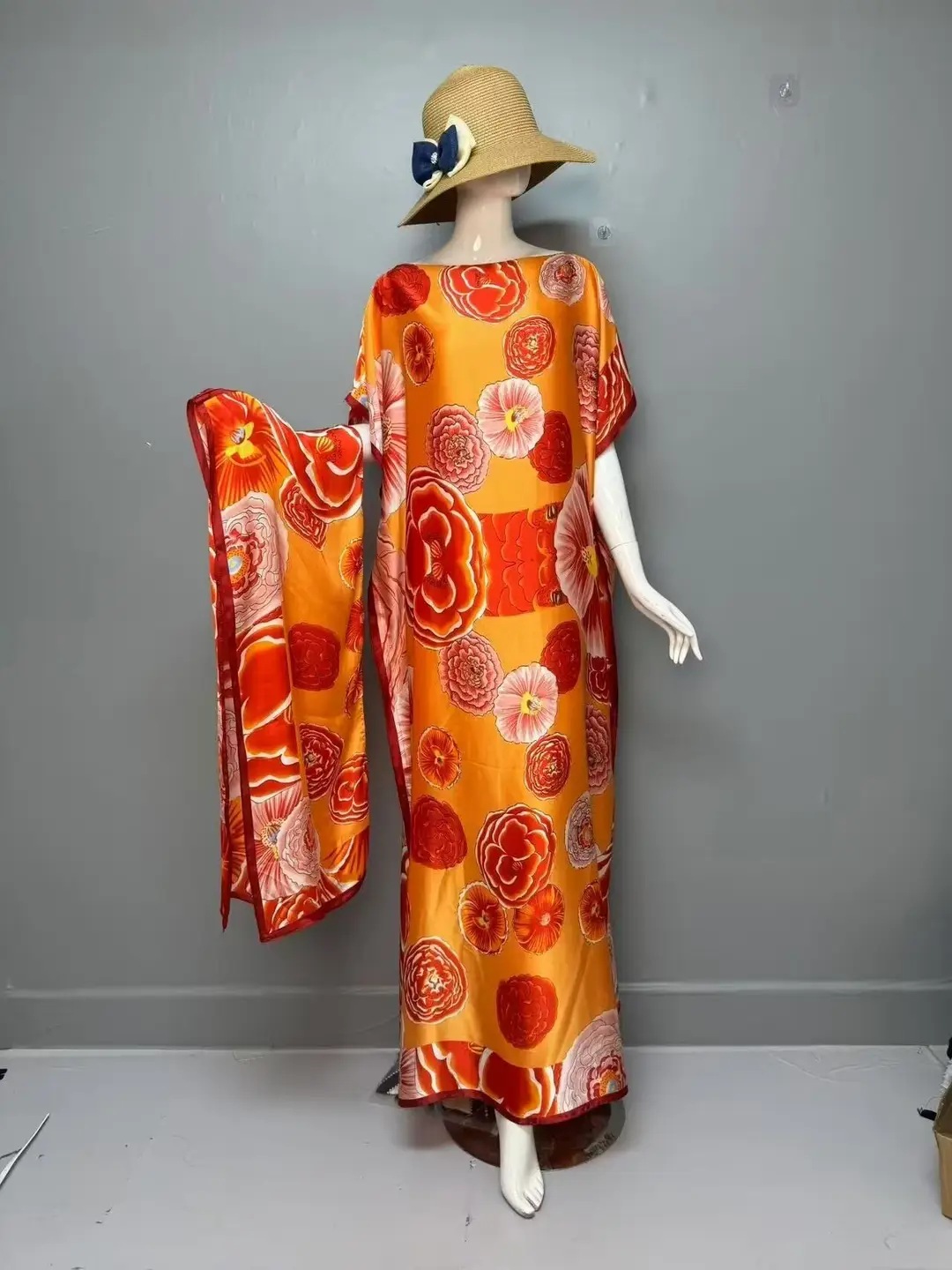 Cross-Border Hot-Selling Source Factory African Robe Clothing Kaftan Long Dress with Headscarf Set — feature 29