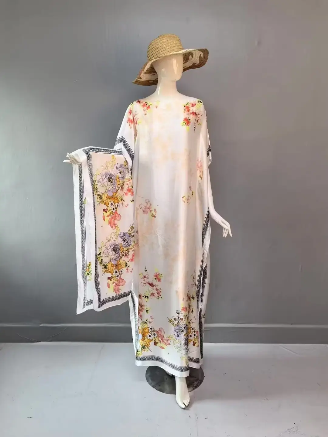 Cross-Border Hot-Selling Source Factory African Robe Clothing Kaftan Long Dress with Headscarf Set — feature 32