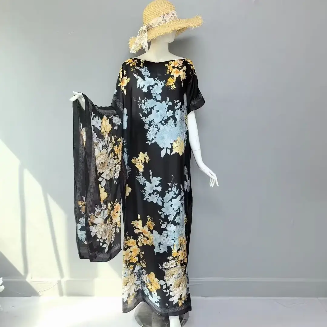 Cross-Border Hot-Selling Source Factory African Robe Clothing Kaftan Long Dress with Headscarf Set — feature 33