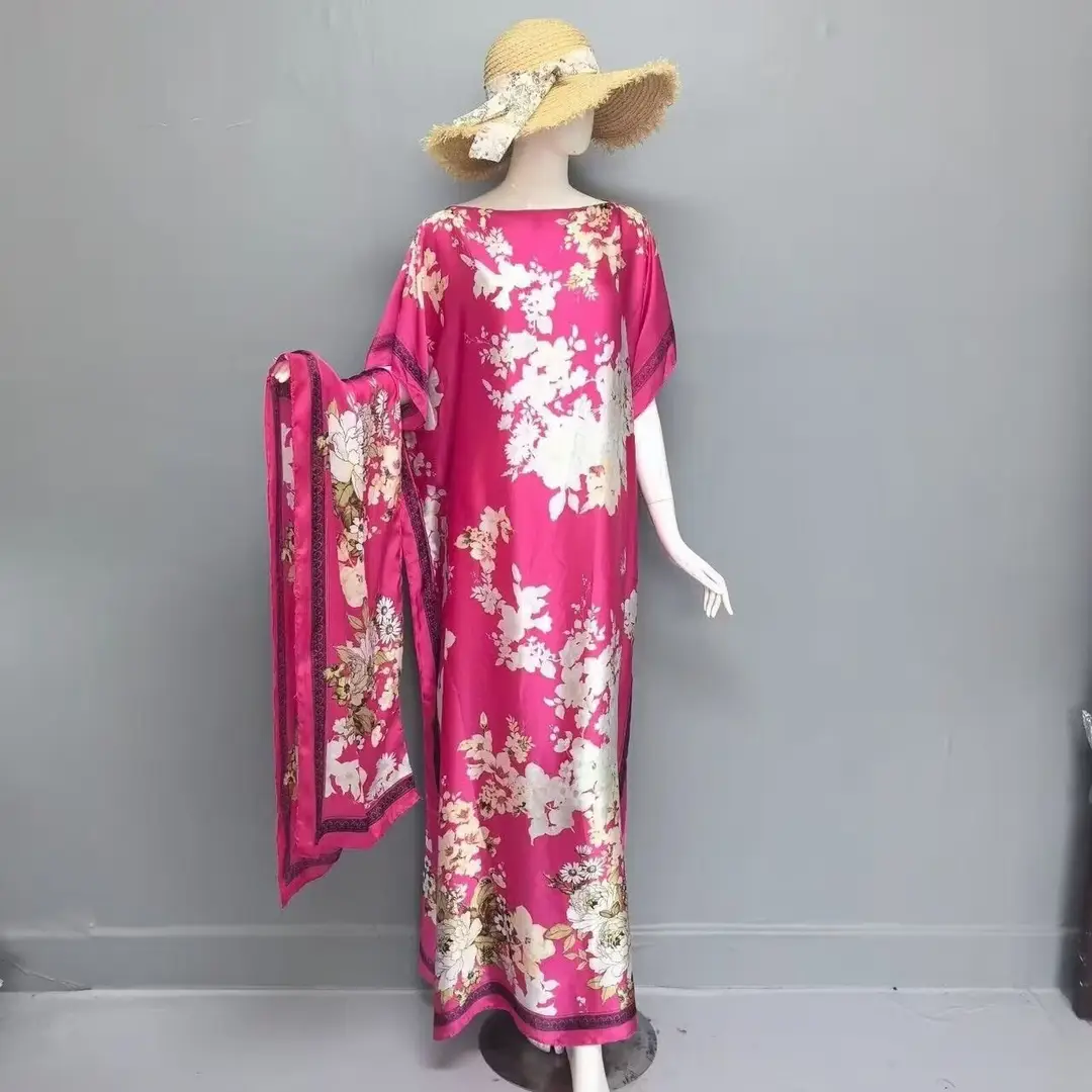 Cross-Border Hot-Selling Source Factory African Robe Clothing Kaftan Long Dress with Headscarf Set — feature 34