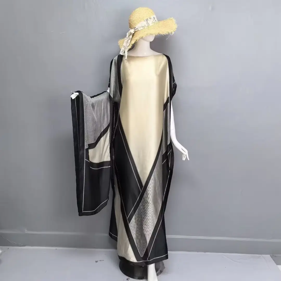 Cross-Border Hot-Selling Source Factory African Robe Clothing Kaftan Long Dress with Headscarf Set — feature 7
