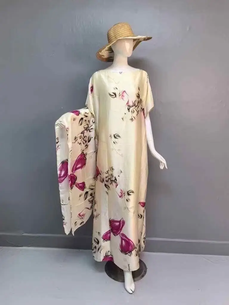 Cross-Border Hot-Selling Source Factory African Robe Clothing Kaftan Long Dress with Headscarf Set