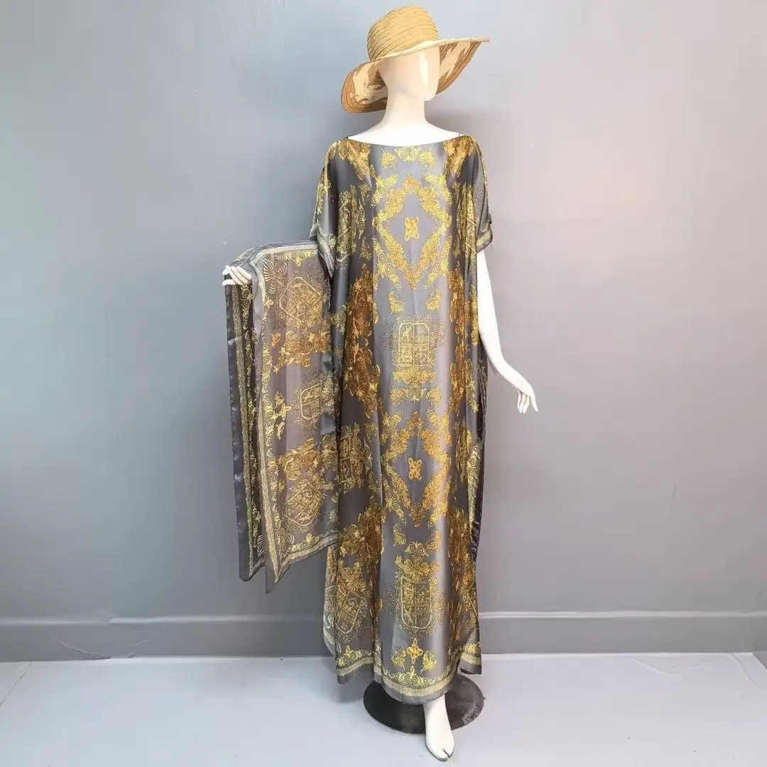 Cross-Border Hot-Selling Source Factory African Robe Clothing Kaftan Long Dress with Headscarf Set