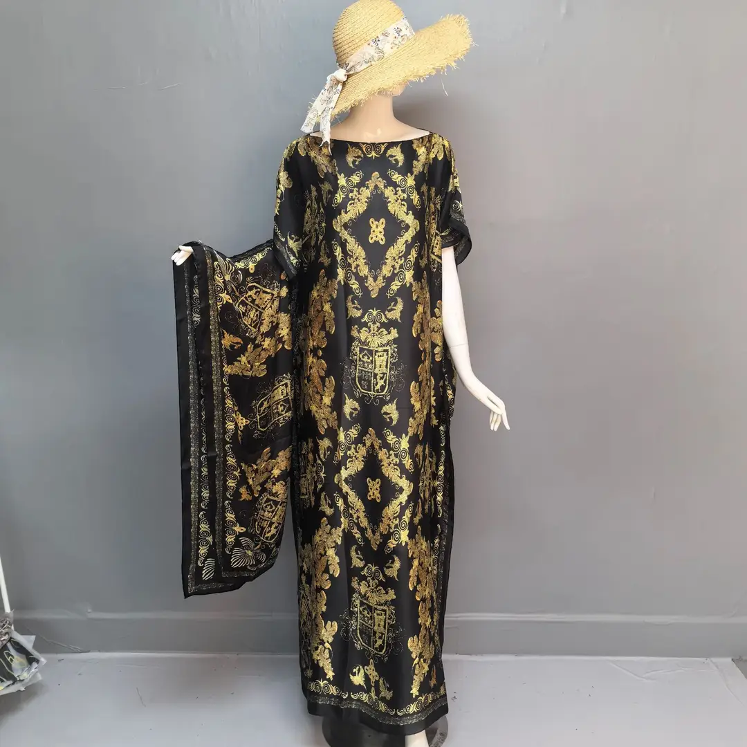 Cross-Border Hot-Selling Source Factory African Robe Clothing Kaftan Long Dress with Headscarf Set