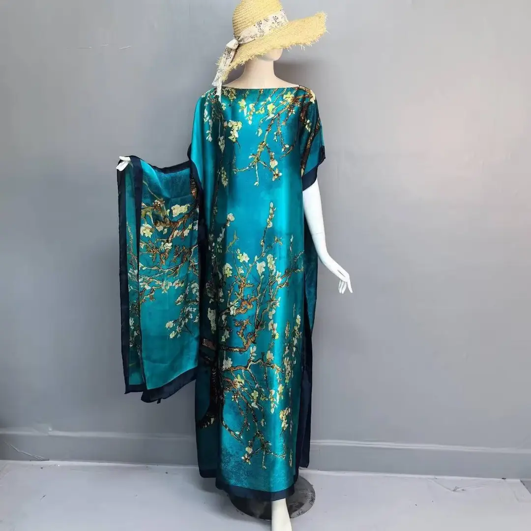 Cross-Border Hot-Selling Source Factory African Robe Clothing Kaftan Long Dress with Headscarf Set