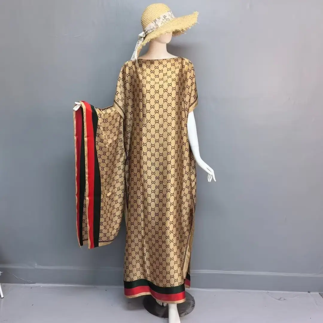 Cross-Border Hot-Selling Source Factory African Robe Clothing Kaftan Long Dress with Headscarf Set