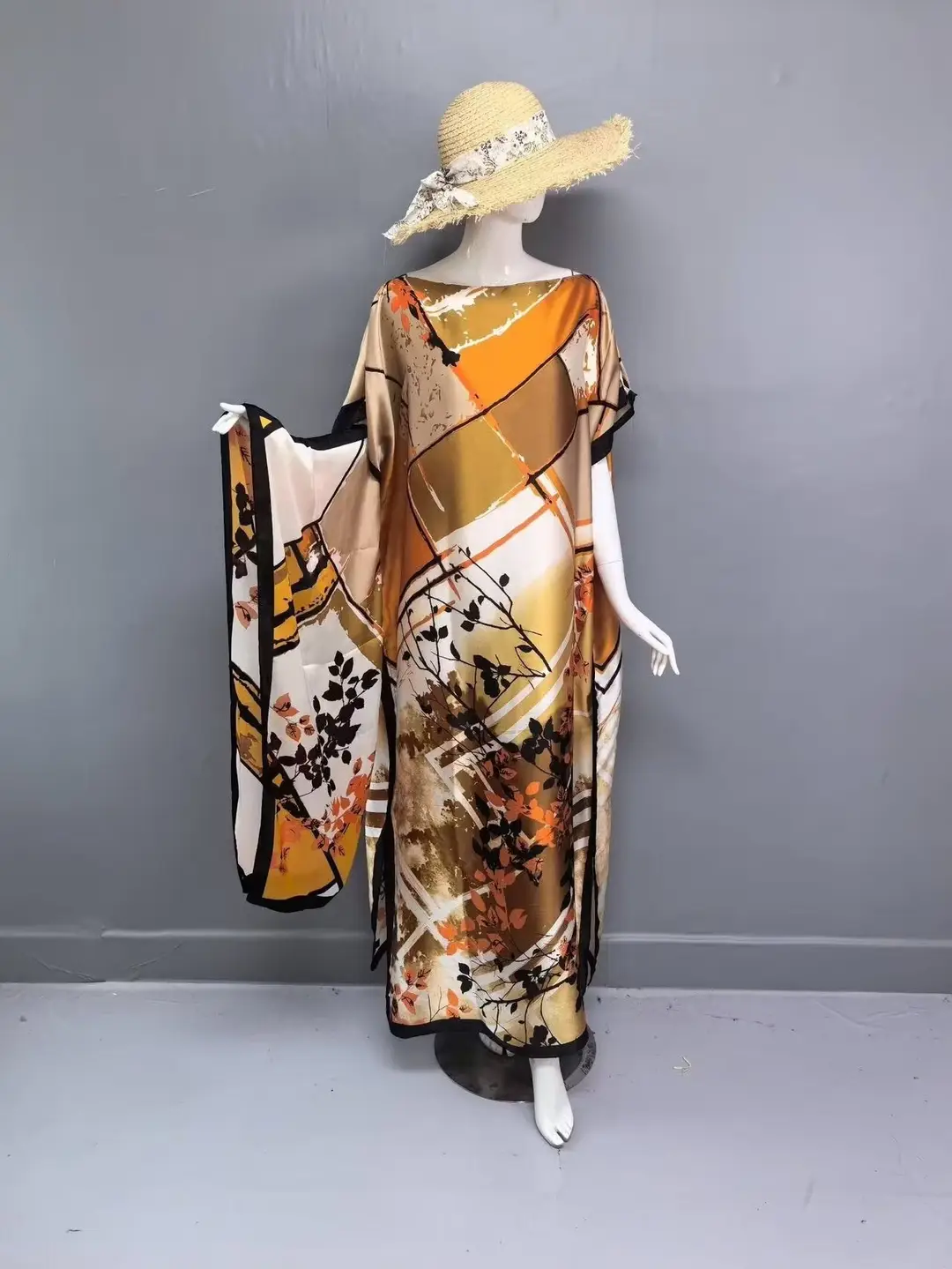 Cross-Border Hot-Selling Source Factory African Robe Clothing Kaftan Long Dress with Headscarf Set