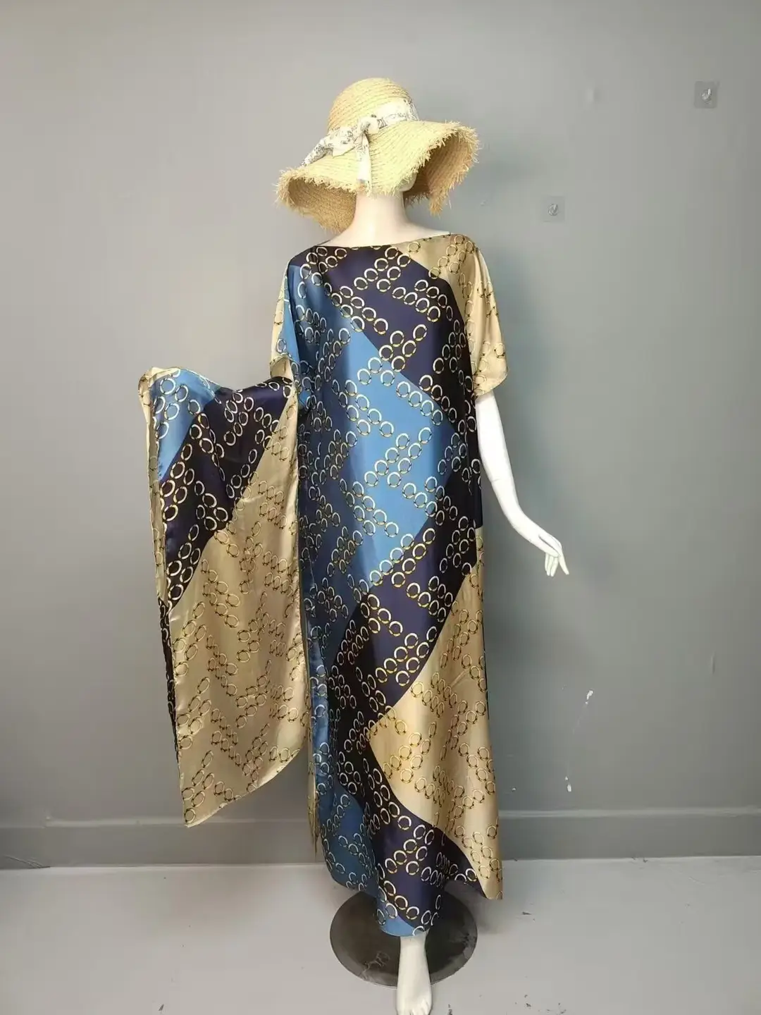 Cross-Border Hot-Selling Source Factory African Robe Clothing Kaftan Long Dress with Headscarf Set