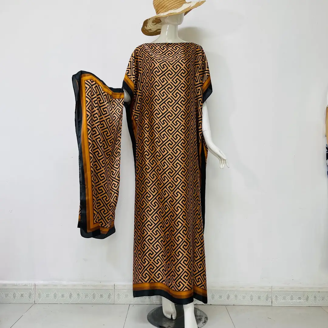 Cross-Border Hot-Selling Source Factory African Robe Clothing Kaftan Long Dress with Headscarf Set