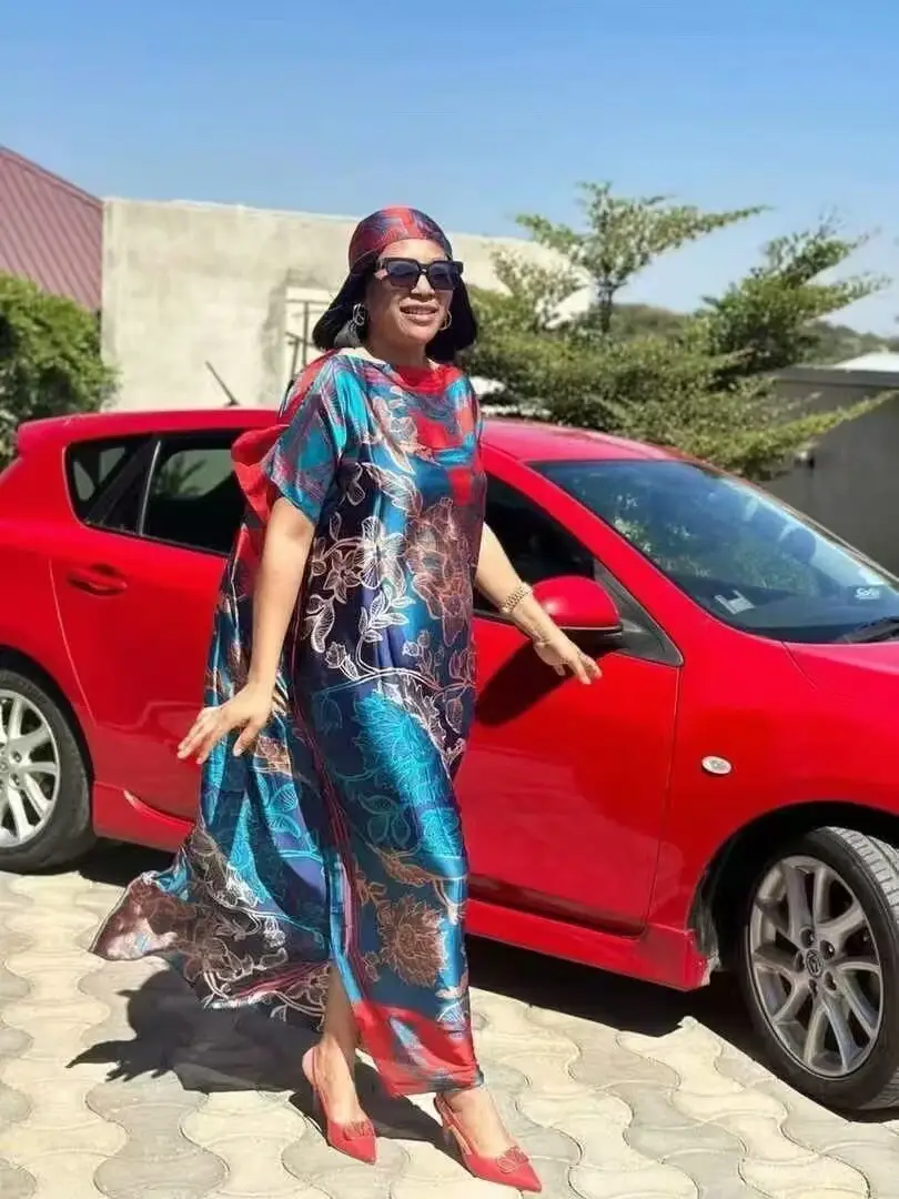 Cross-Border Hot-Selling Source Factory African Robe Clothing Kaftan Long Dress with Headscarf Set