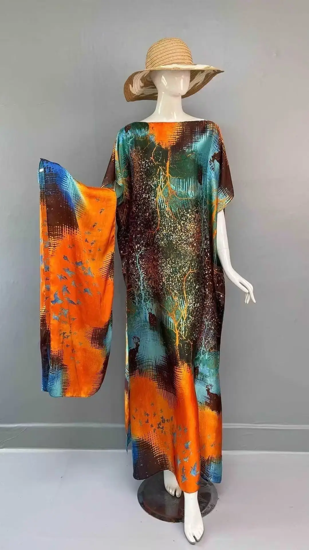 Cross-Border Hot-Selling Source Factory African Robe Clothing Kaftan Long Dress with Headscarf Set