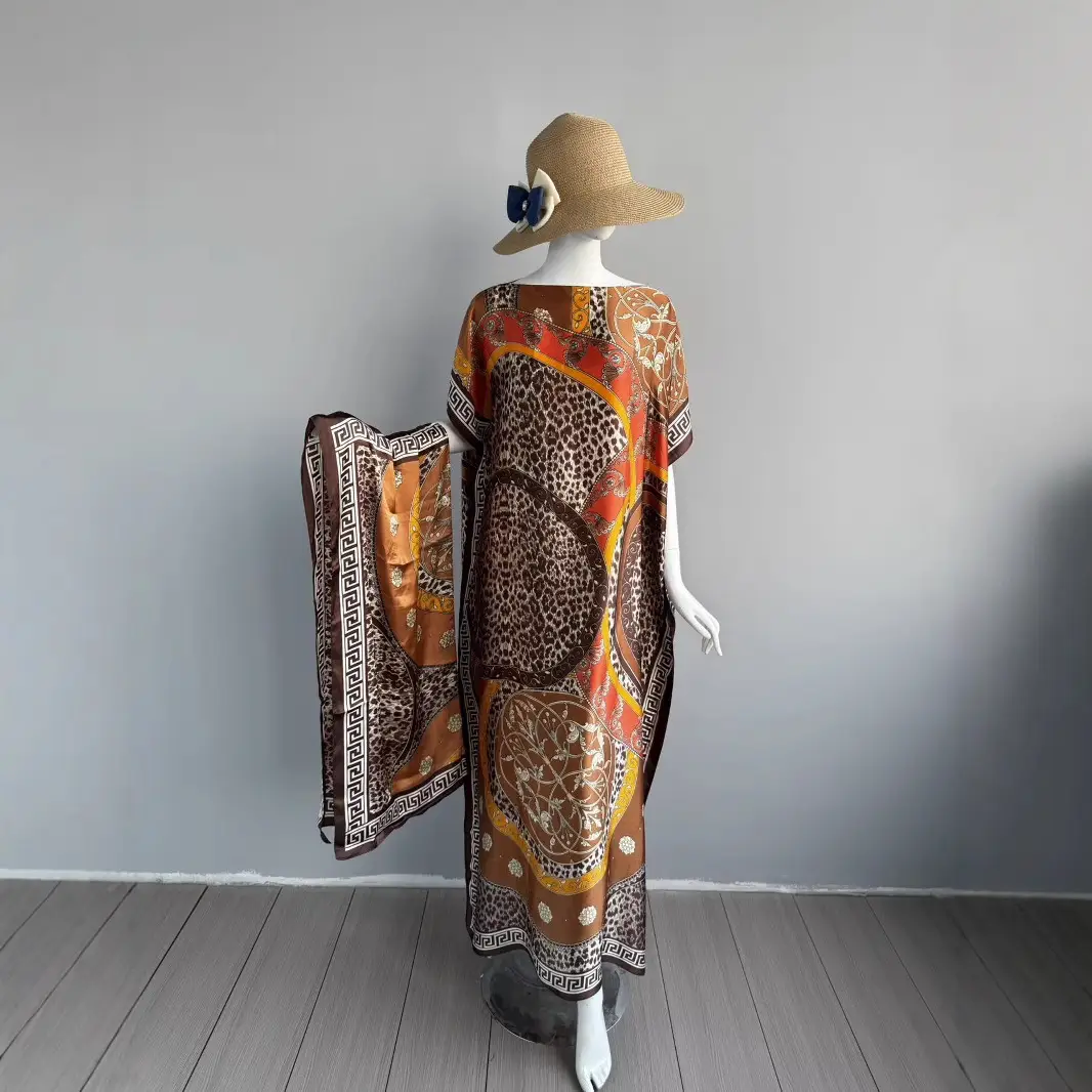 Cross-Border Hot-Selling Source Factory African Robe Clothing Kaftan Long Dress with Headscarf Set