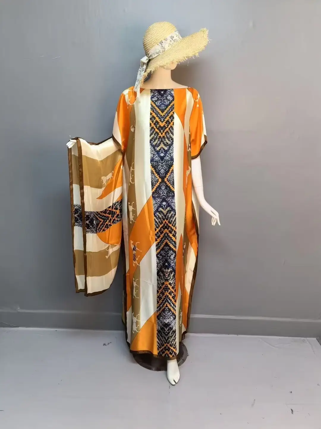 Cross-Border Hot-Selling Source Factory African Robe Clothing Kaftan Long Dress with Headscarf Set