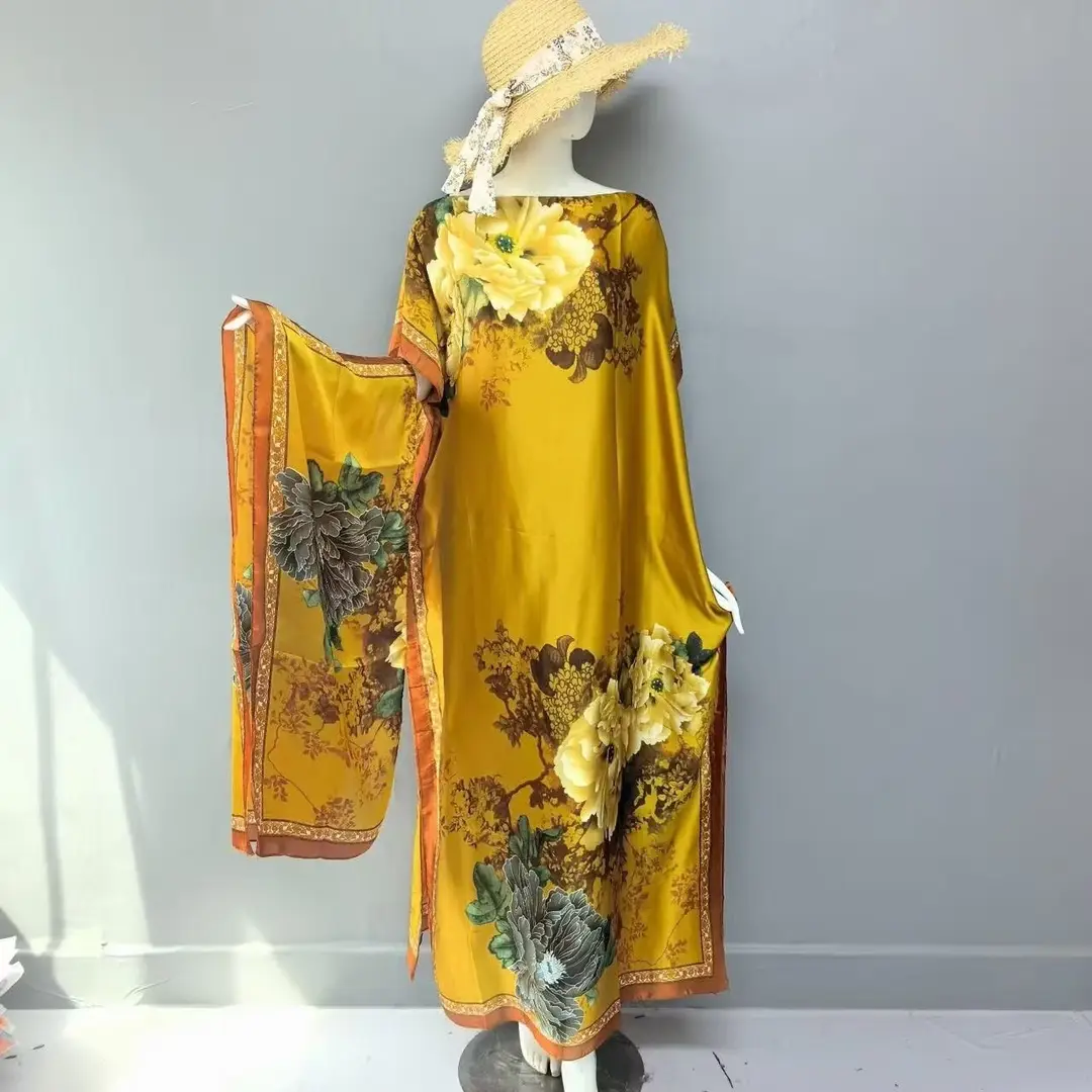 Cross-Border Hot-Selling Source Factory African Robe Clothing Kaftan Long Dress with Headscarf Set