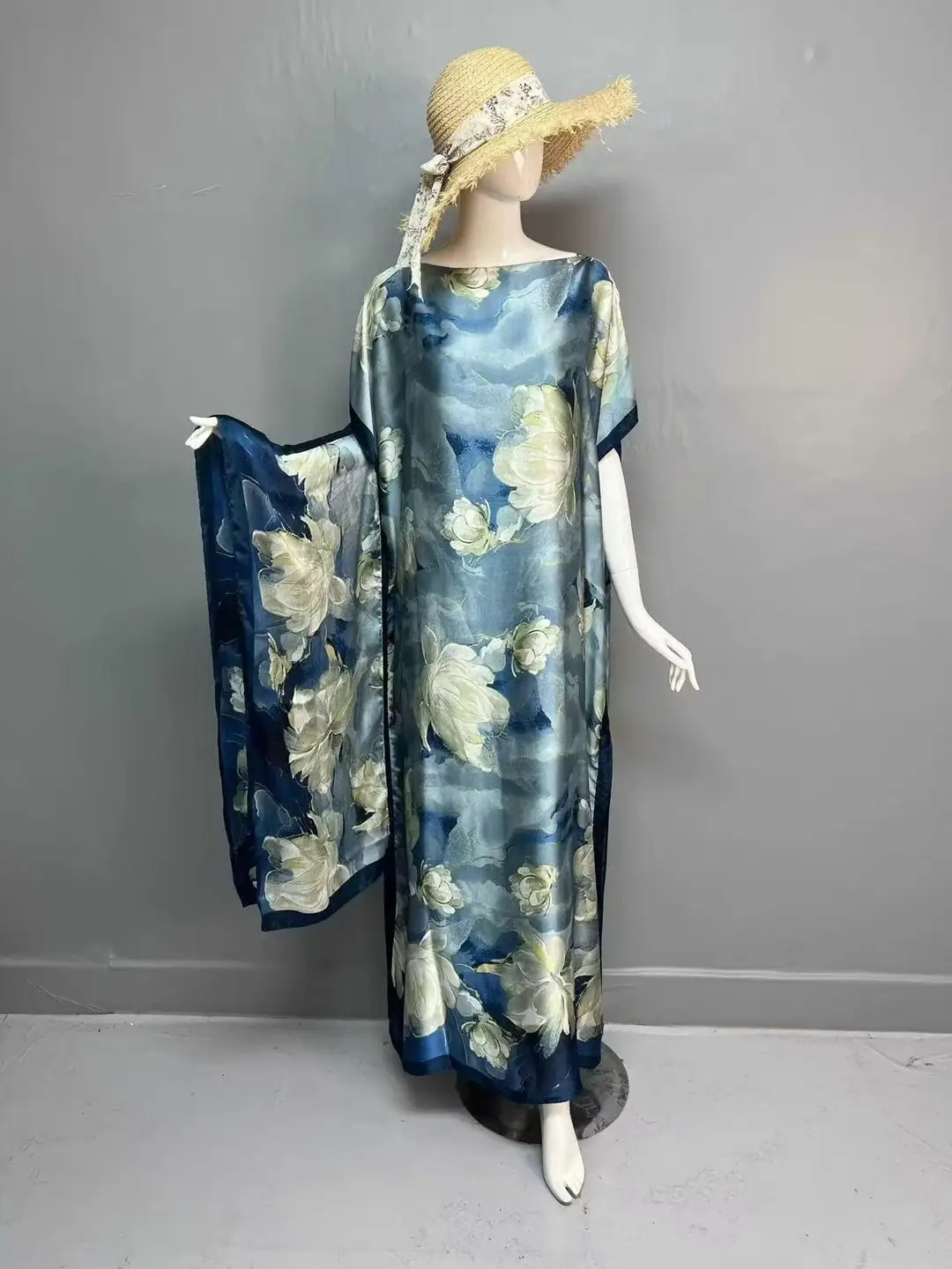 Cross-Border Hot-Selling Source Factory African Robe Clothing Kaftan Long Dress with Headscarf Set