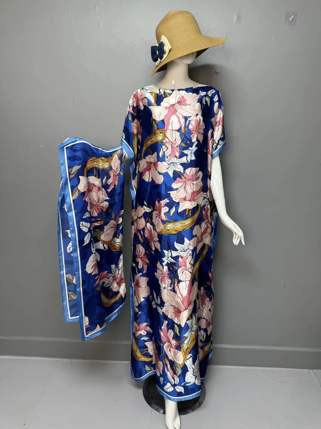 Cross-Border Hot-Selling Source Factory African Robe Clothing Kaftan Long Dress with Headscarf Set