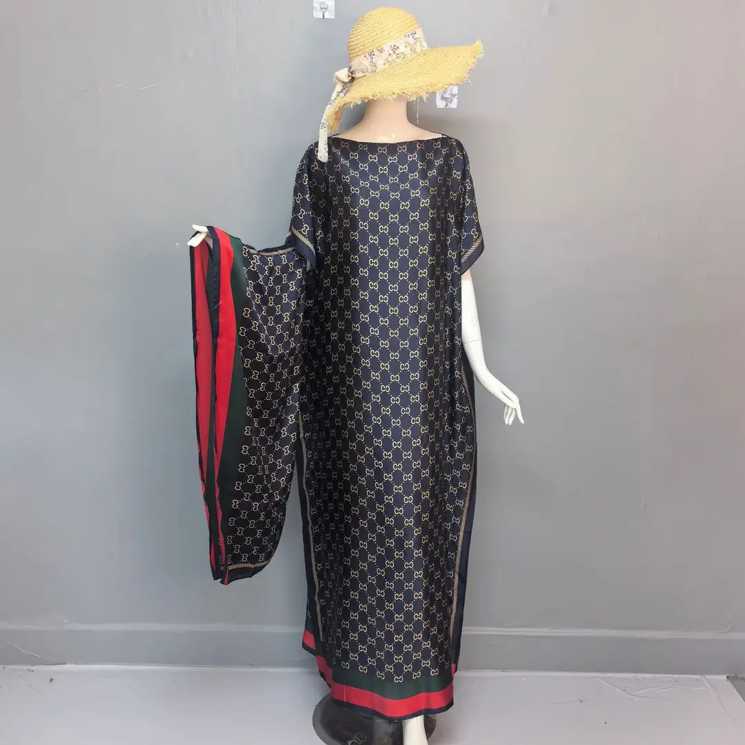 Cross-Border Hot-Selling Source Factory African Robe Clothing Kaftan Long Dress with Headscarf Set