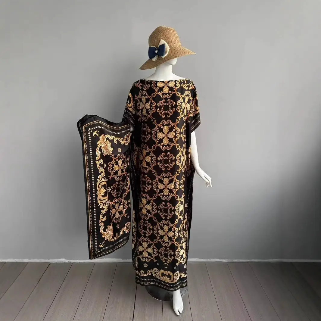 Cross-Border Hot-Selling Source Factory African Robe Clothing Kaftan Long Dress with Headscarf Set