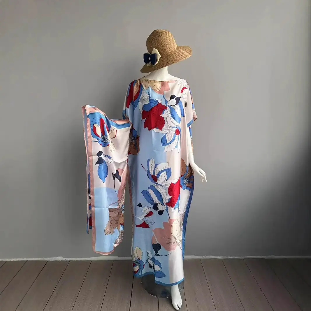 Cross-Border Hot-Selling Source Factory African Robe Clothing Kaftan Long Dress with Headscarf Set