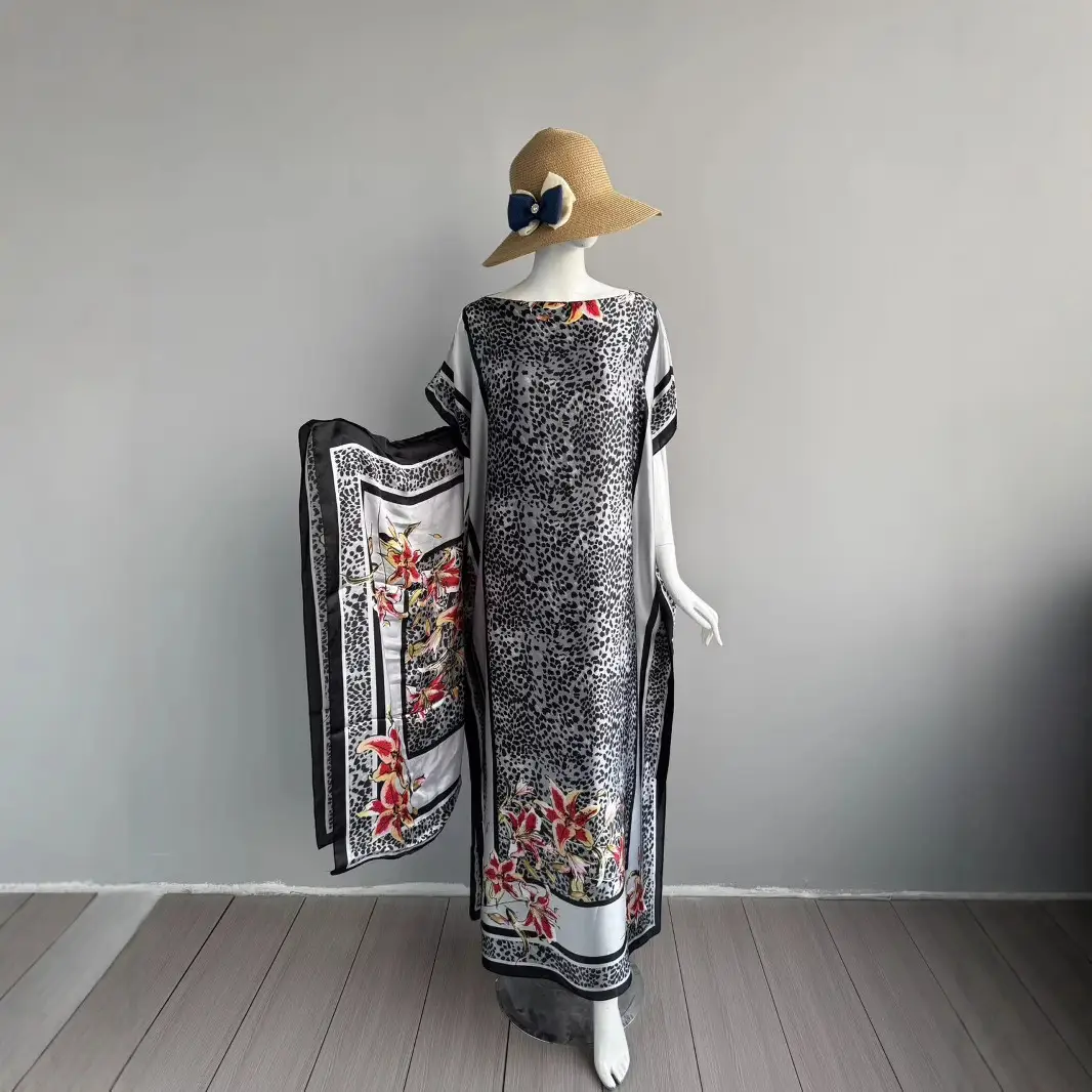 Cross-Border Hot-Selling Source Factory African Robe Clothing Kaftan Long Dress with Headscarf Set