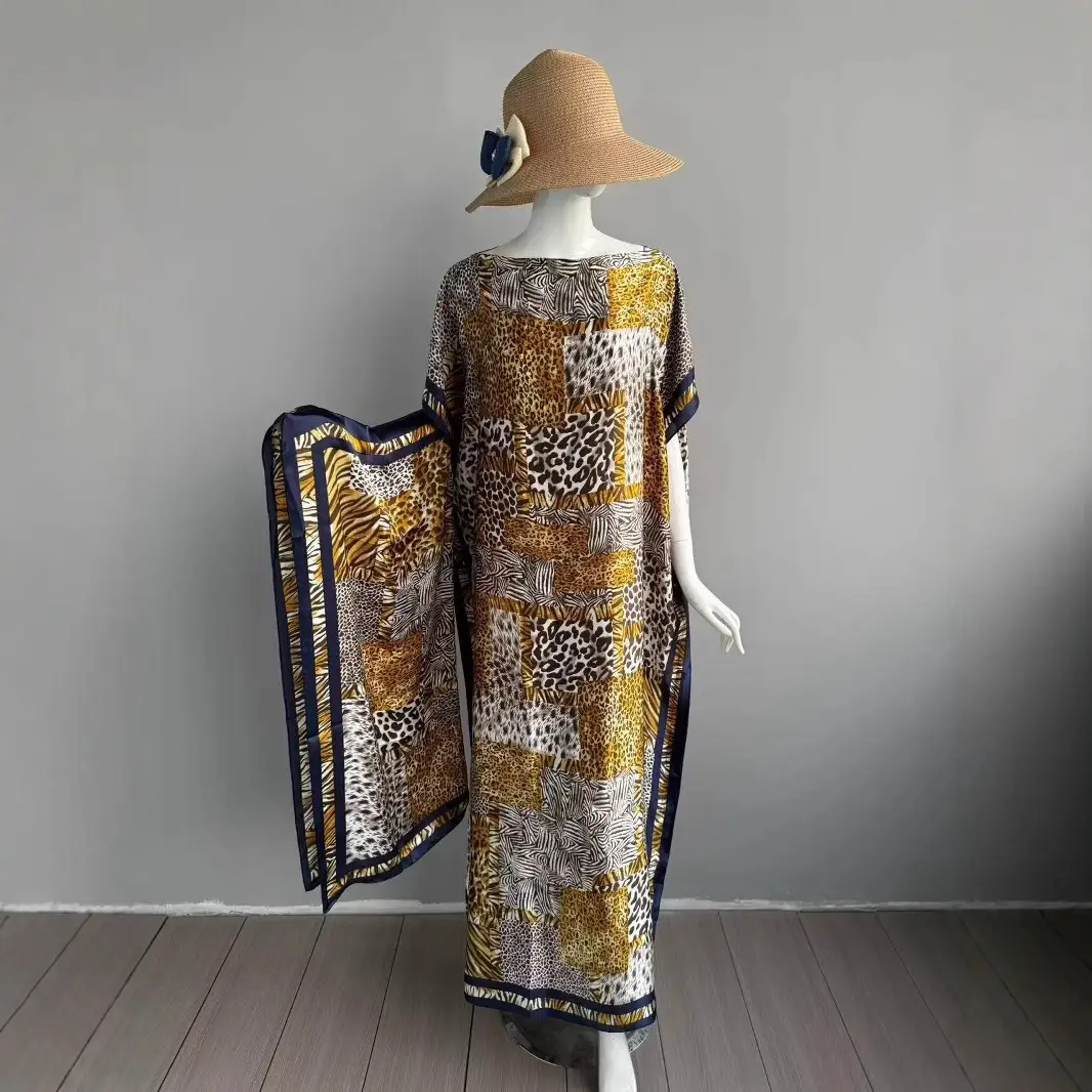 Cross-Border Hot-Selling Source Factory African Robe Clothing Kaftan Long Dress with Headscarf Set