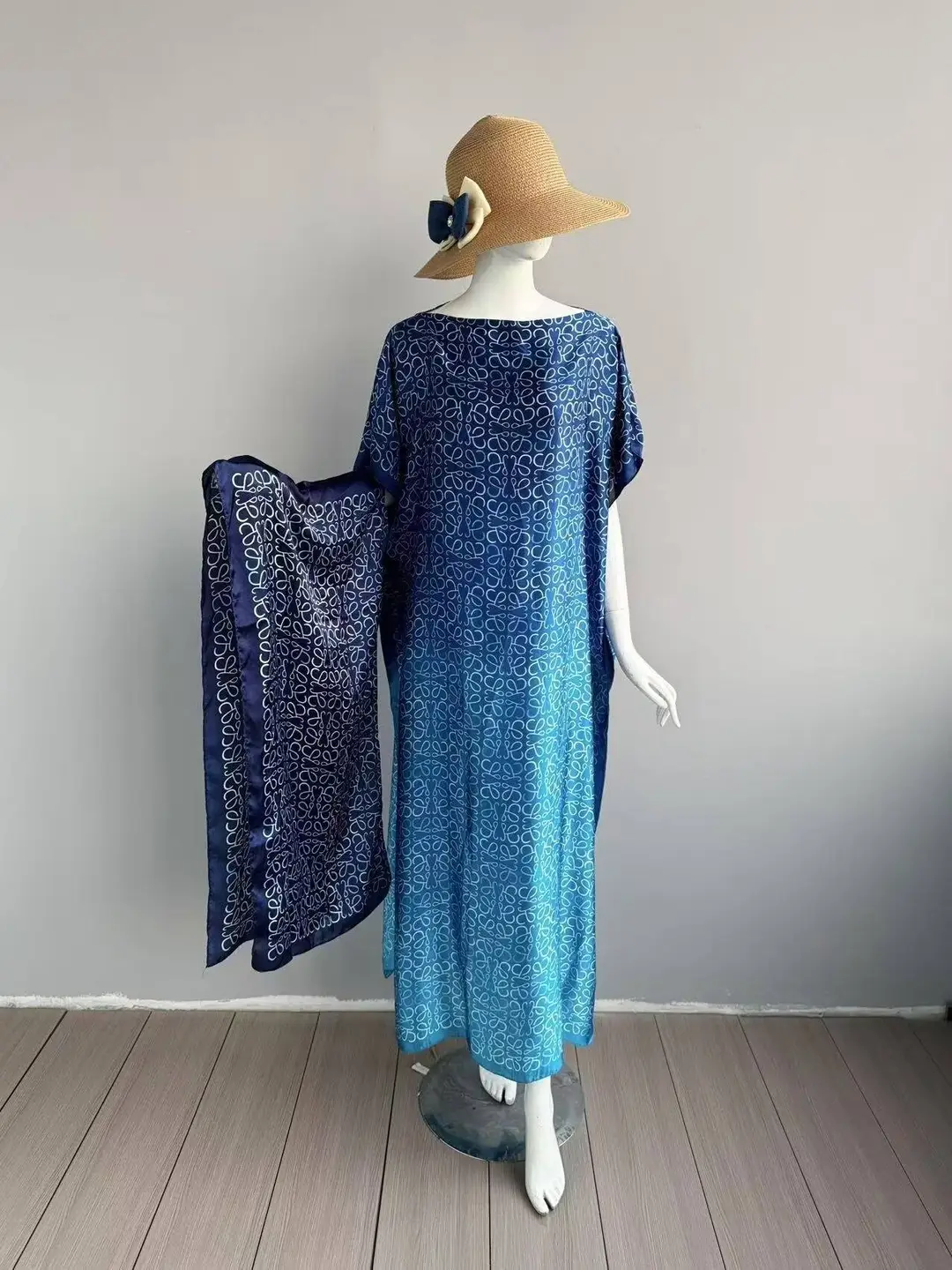 Cross-Border Hot-Selling Source Factory African Robe Clothing Kaftan Long Dress with Headscarf Set