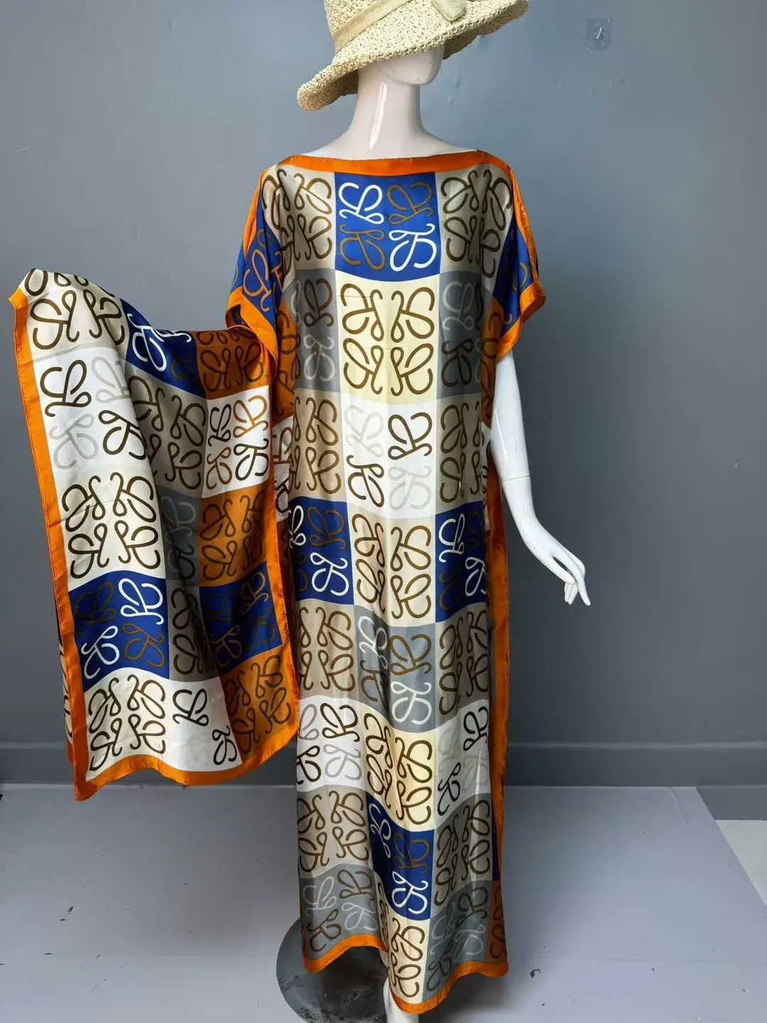 Cross-Border Hot-Selling Source Factory African Robe Clothing Kaftan Long Dress with Headscarf Set