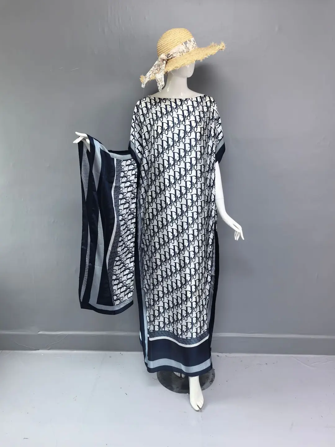 Cross-Border Hot-Selling Source Factory African Robe Clothing Kaftan Long Dress with Headscarf Set
