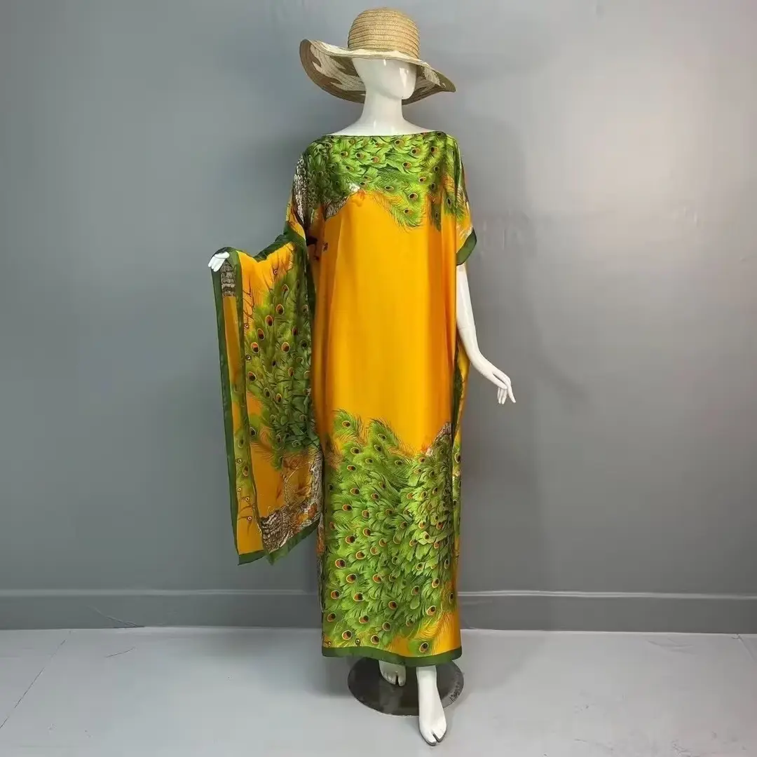 Cross-Border Hot-Selling Source Factory African Robe Clothing Kaftan Long Dress with Headscarf Set