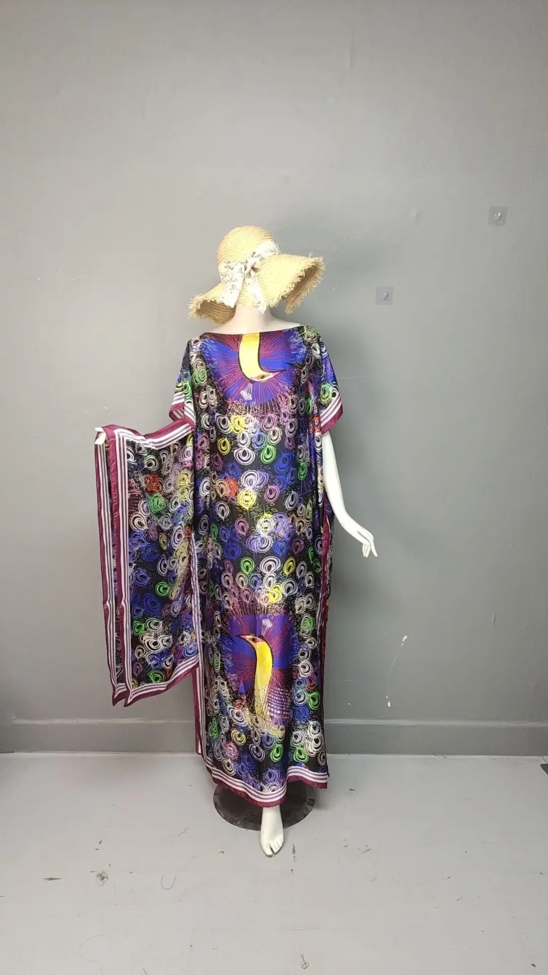 Cross-Border Hot-Selling Source Factory African Robe Clothing Kaftan Long Dress with Headscarf Set