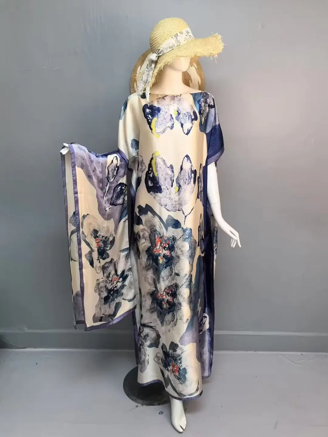 Cross-Border Hot-Selling Source Factory African Robe Clothing Kaftan Long Dress with Headscarf Set