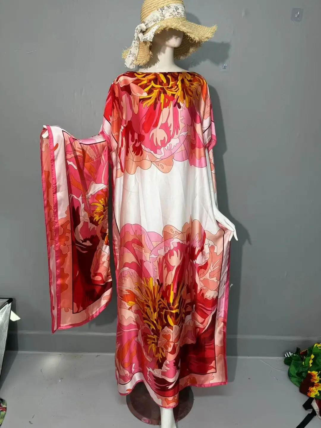 Cross-Border Hot-Selling Source Factory African Robe Clothing Kaftan Long Dress with Headscarf Set