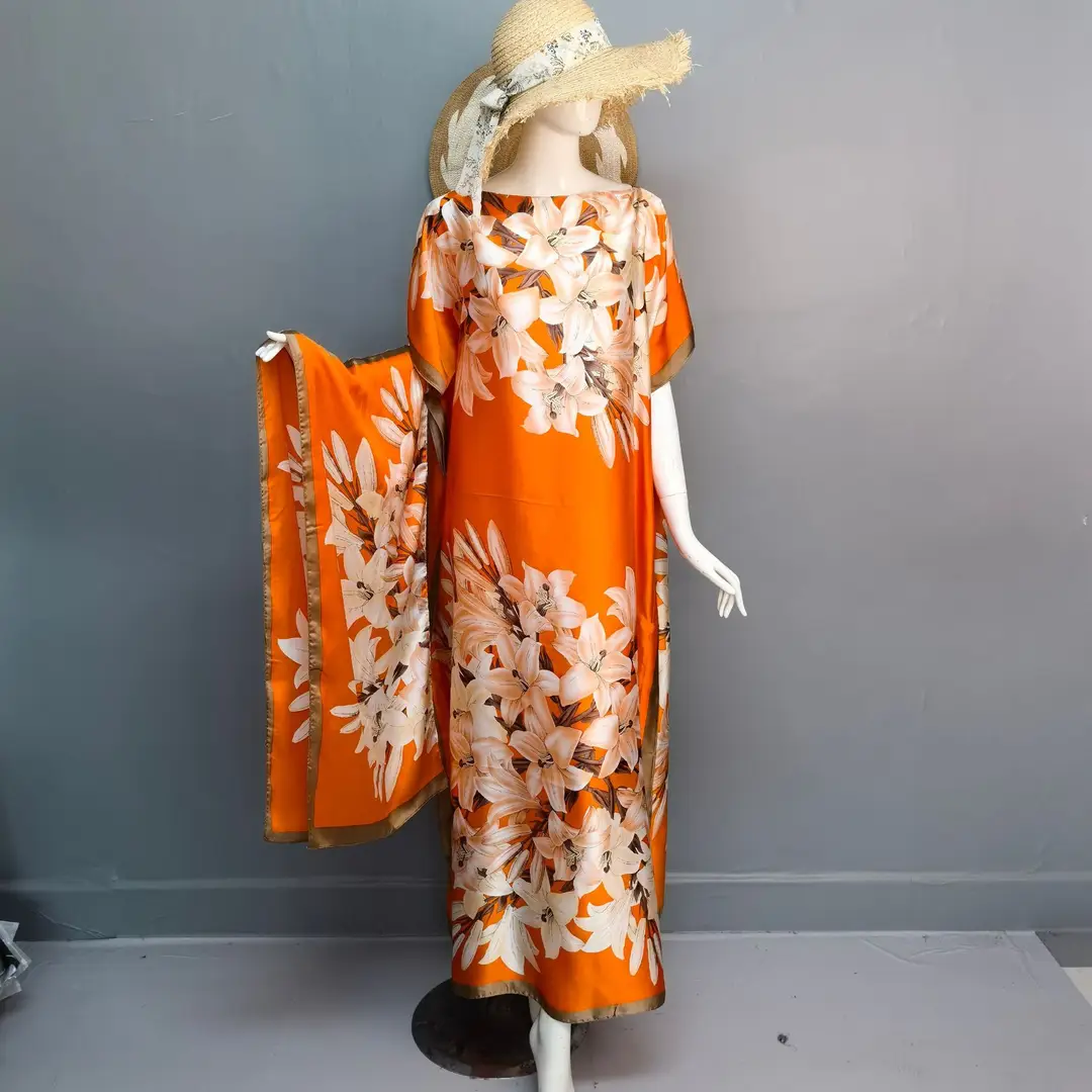 Cross-Border Hot-Selling Source Factory African Robe Clothing Kaftan Long Dress with Headscarf Set