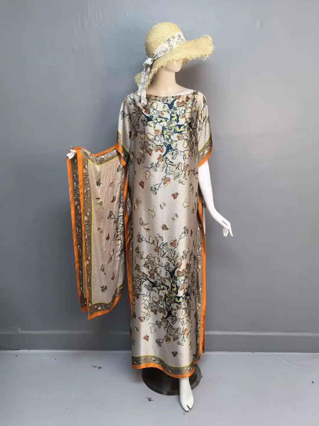 Cross-Border Hot-Selling Source Factory African Robe Clothing Kaftan Long Dress with Headscarf Set