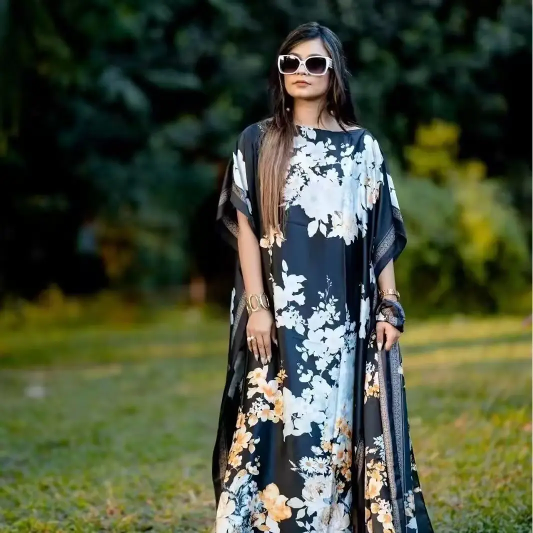 Cross-Border Hot-Selling Source Factory African Robe Clothing Kaftan Long Dress with Headscarf Set