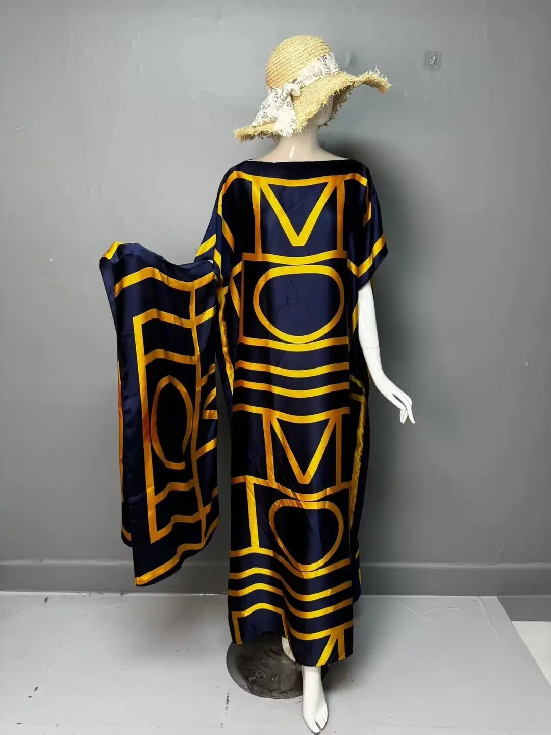 Cross-Border Hot-Selling Source Factory African Robe Clothing Kaftan Long Dress with Headscarf Set