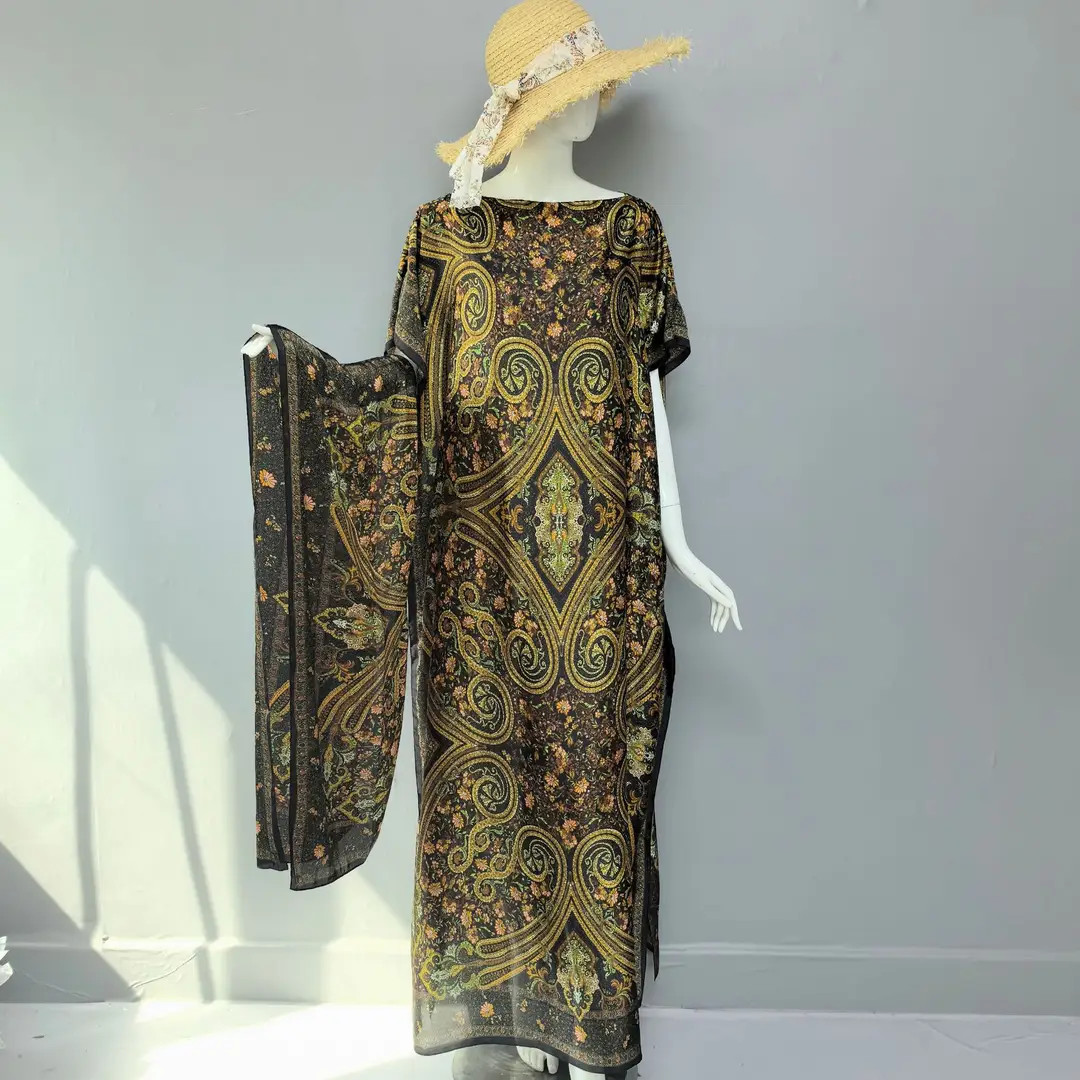 Cross-Border Hot-Selling Source Factory African Robe Clothing Kaftan Long Dress with Headscarf Set
