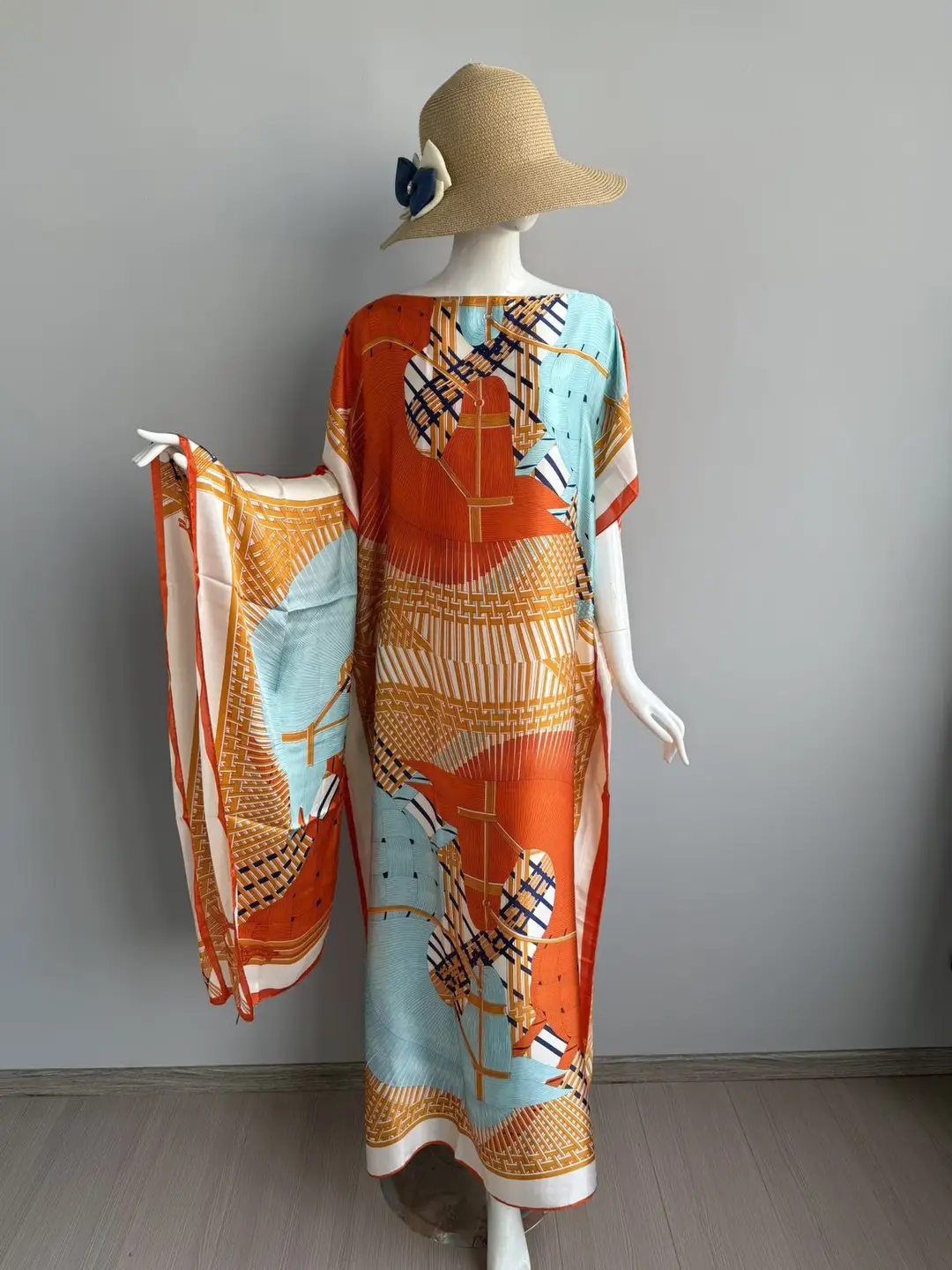 Cross-Border Hot-Selling Source Factory African Robe Clothing Kaftan Long Dress with Headscarf Set