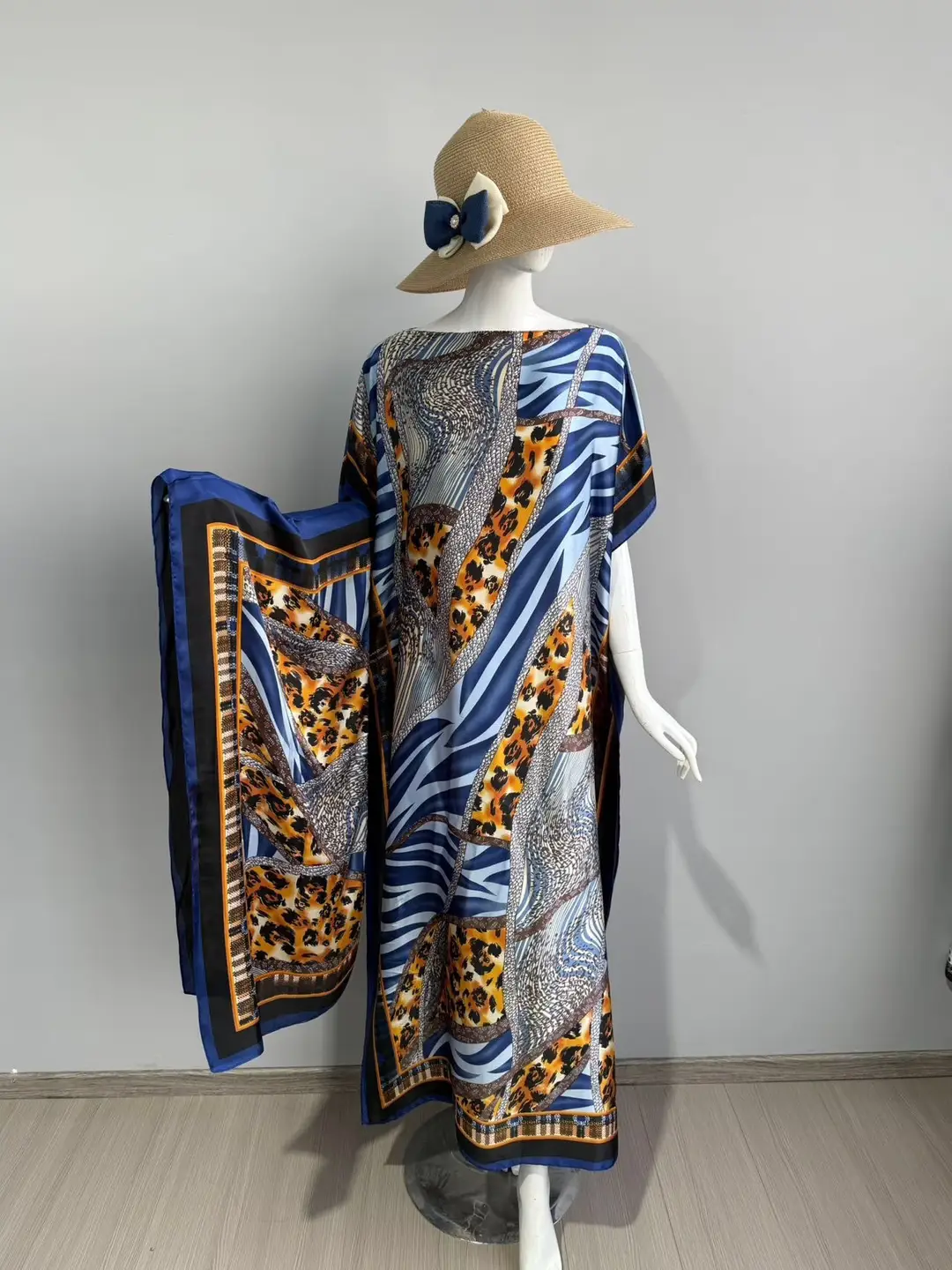 Cross-Border Hot-Selling Source Factory African Robe Clothing Kaftan Long Dress with Headscarf Set