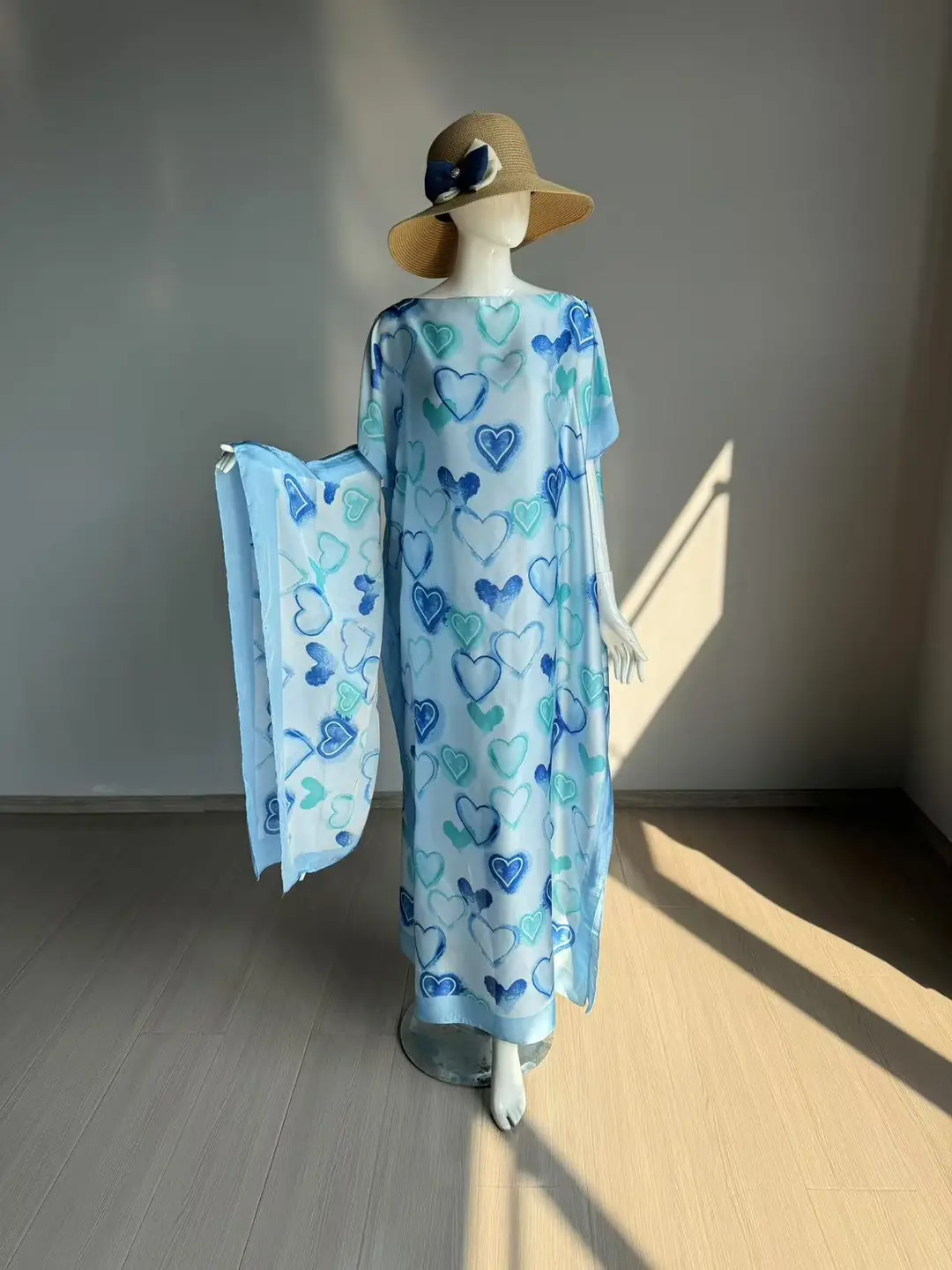 Cross-Border Hot-Selling Source Factory African Robe Clothing Kaftan Long Dress with Headscarf Set