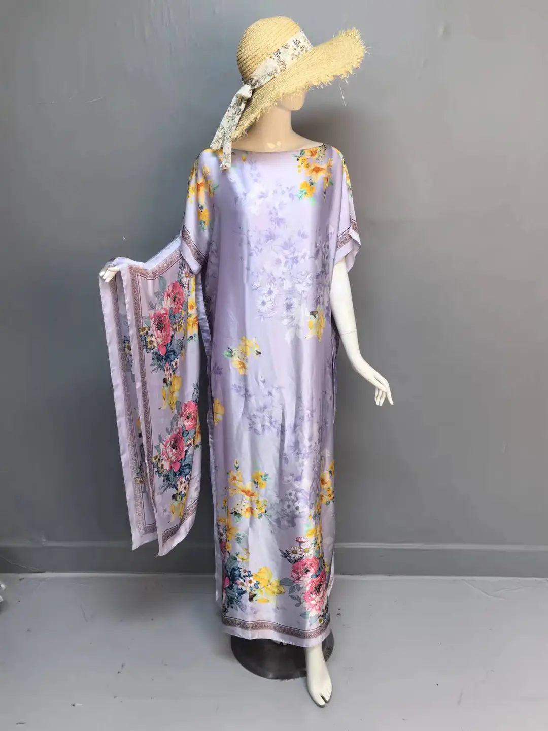 Cross-Border Hot-Selling Source Factory African Robe Clothing Kaftan Long Dress with Headscarf Set