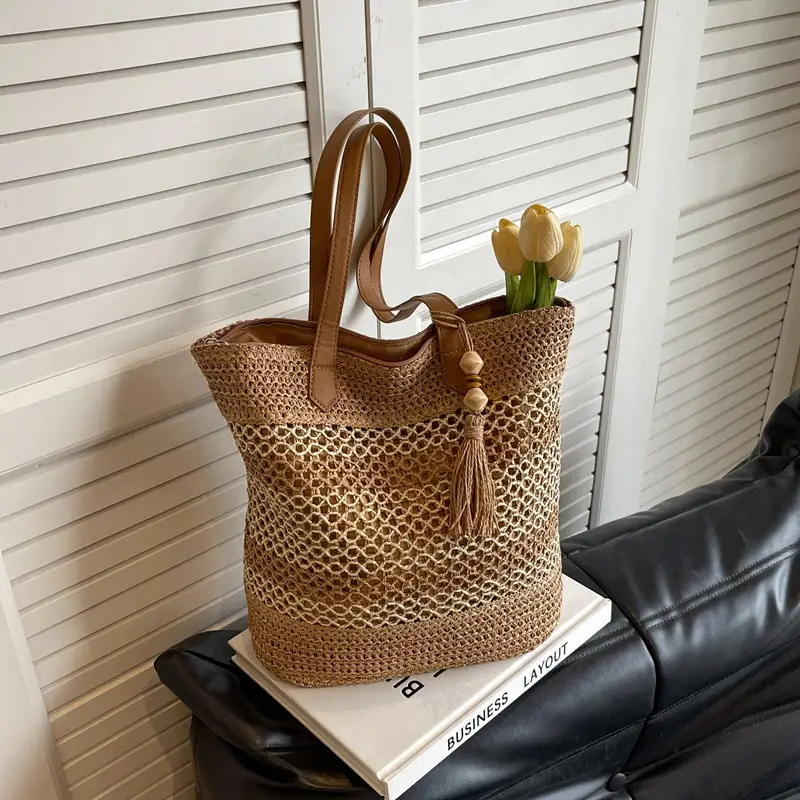 Women Straw Woven Beach Bag Large Capacity Tote Bucket