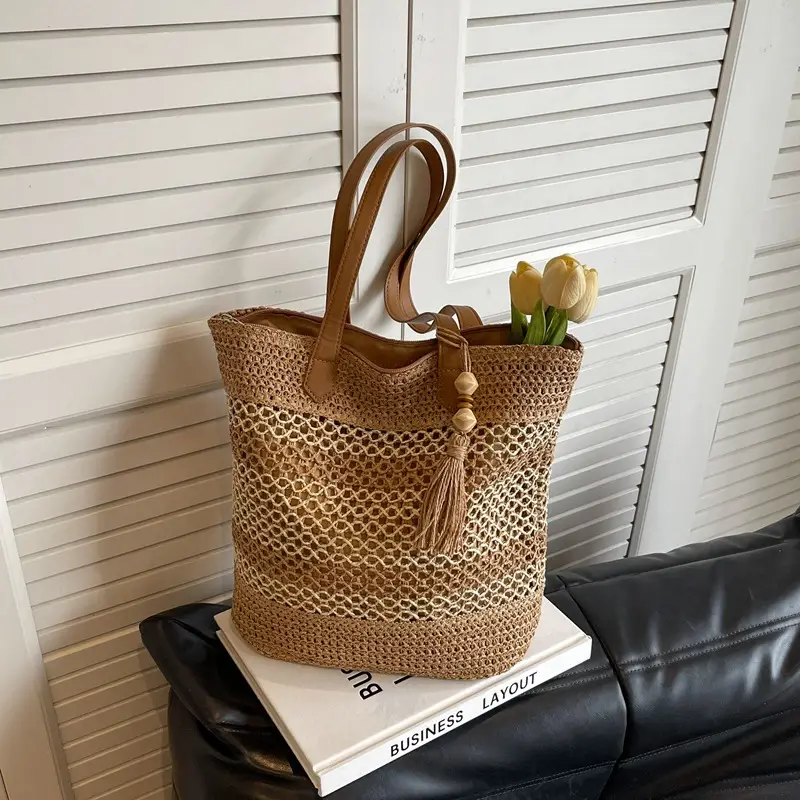 Women Straw Woven Beach Bag Large Capacity Tote Bucket