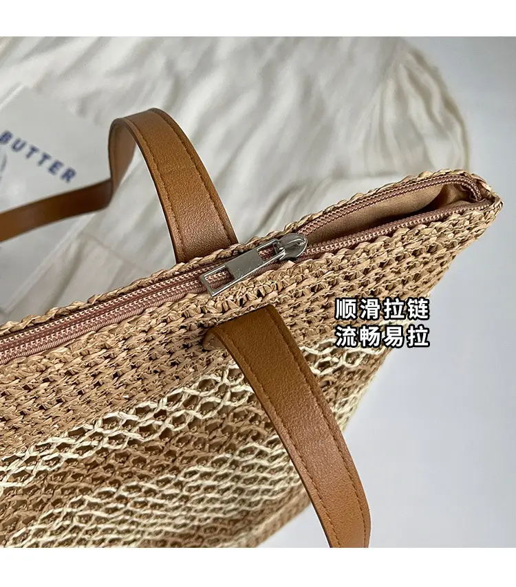 Women Straw Woven Beach Bag Large Capacity Tote Bucket — feature 14
