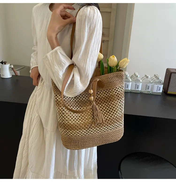 Women Straw Woven Beach Bag Large Capacity Tote Bucket — feature 20