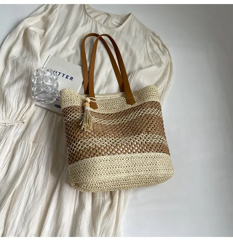 Women Straw Woven Beach Bag Large Capacity Tote Bucket — feature 25
