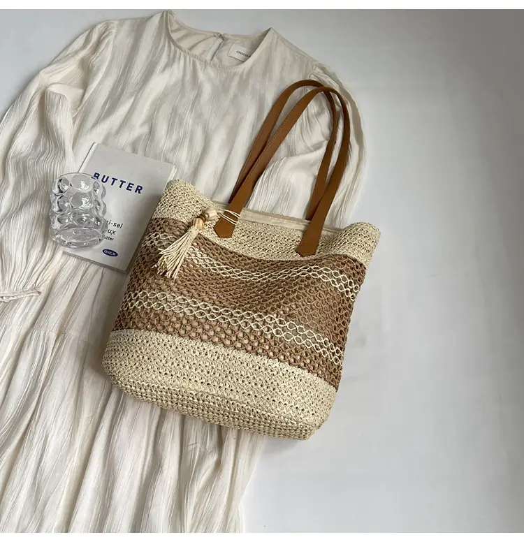 Women Straw Woven Beach Bag Large Capacity Tote Bucket — feature 26
