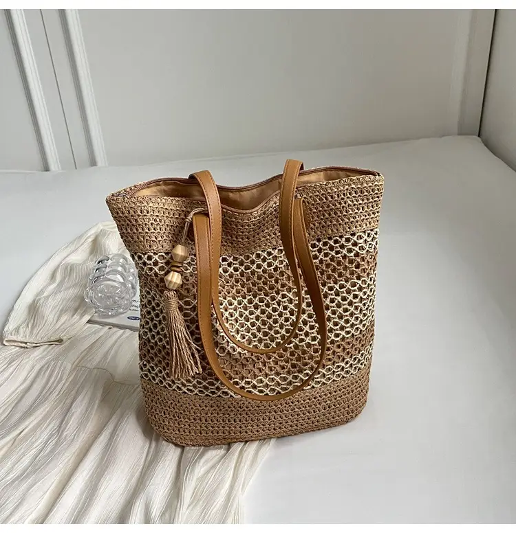 Women Straw Woven Beach Bag Large Capacity Tote Bucket — feature 27